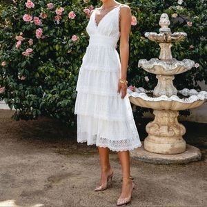 VICI|At Last Crochet Lace Tiered Midi Dress|Size XS